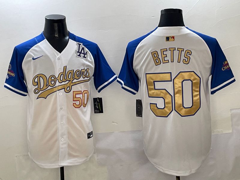Men Los Angeles Dodgers 50 Betts White Blue Game Nike 2025 MLB Jersey style 8